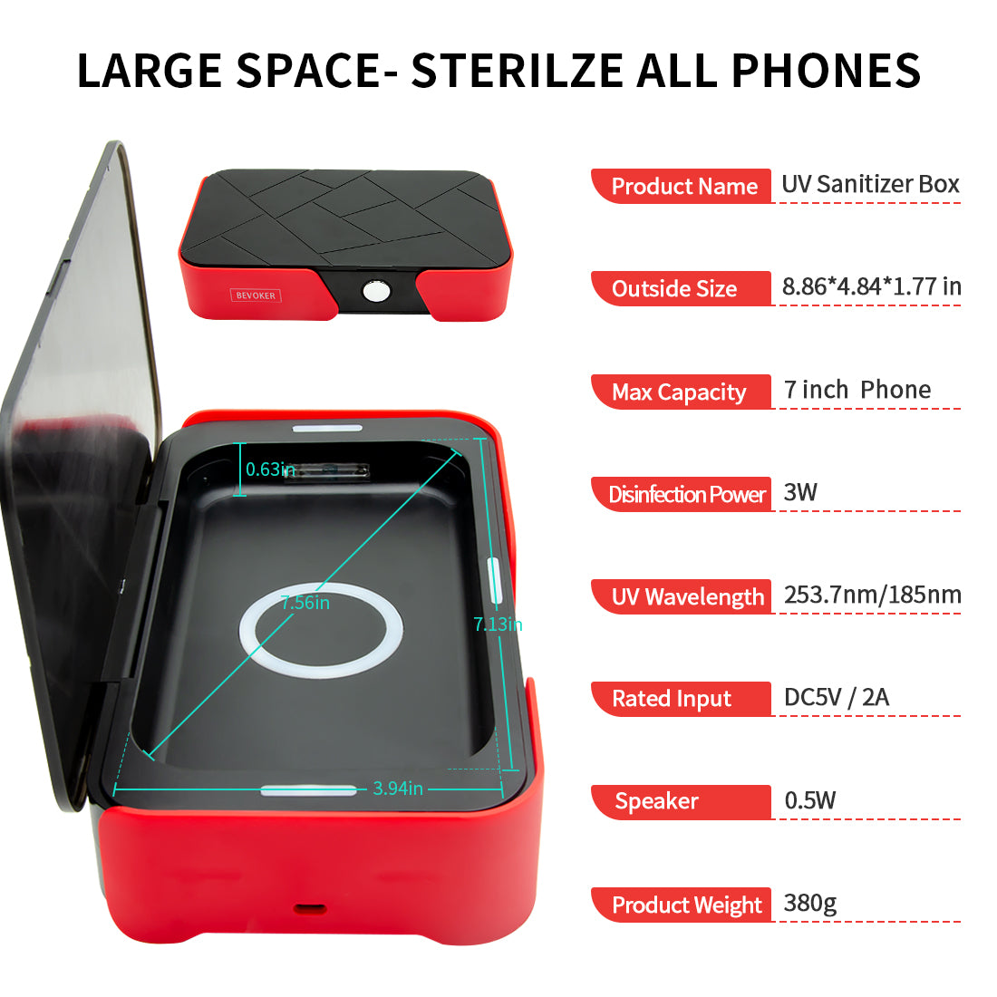 BEVOKER UV Sanitizer Cellphone Cleaner Sterilizer Box Portable Mobile Phone Ozone Disinfection with Wireless Charger Disinfector for All iPhone Andriod Cellphone