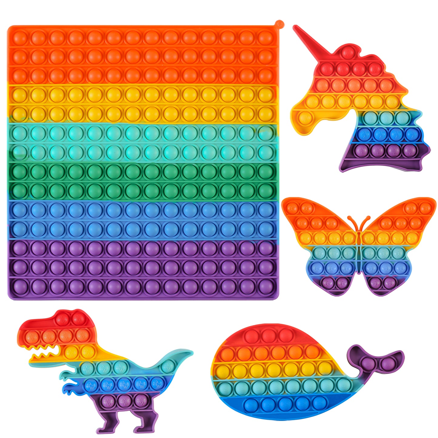 Poppet Giant Push Pop Bubble Sensory Fidget Toy Huge 30*30cm Silicone Rainbow set Stress Anxiety Relief Autism Squeeze Toy Kids Adults(5 Pack Big Square,Unicorn,Butterfly,Dinosaur,Whale)