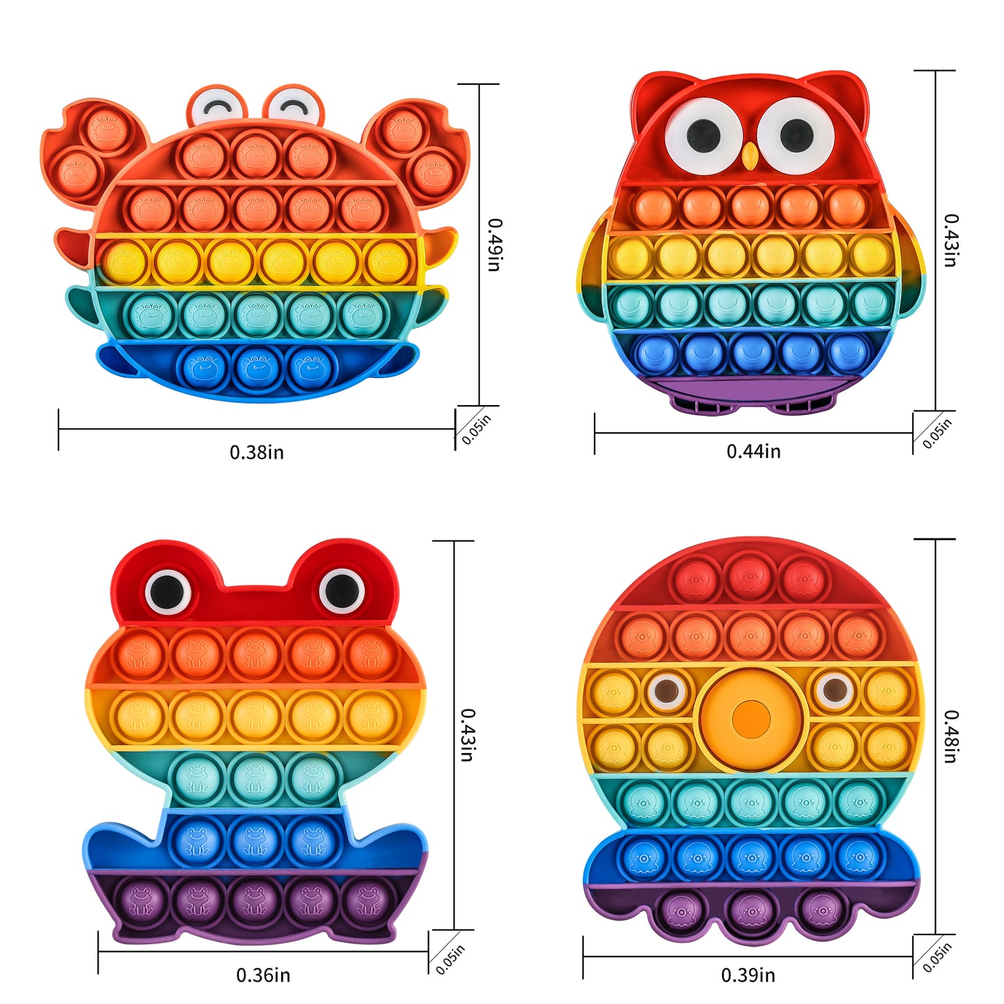Poppet Fidget Toy Set Push Pop Bubble Sensory Popper Fidget Toy Silicone Rainbow Autism Special Needs Stress Reliever Anxiety Relief Toys Kids Adults(4 Pack Owl,Frog,Crab,Octopus )